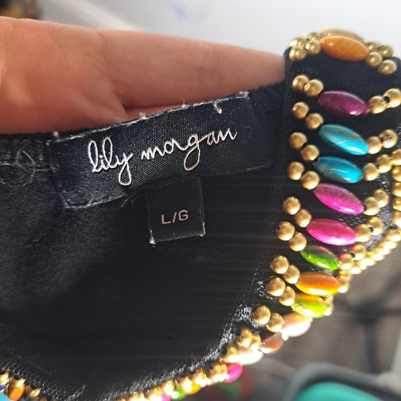 Lily Morgan Black Beaded Maxi Dress Extra Long Summer Size Large. Boho Style - Picture 4 of 4